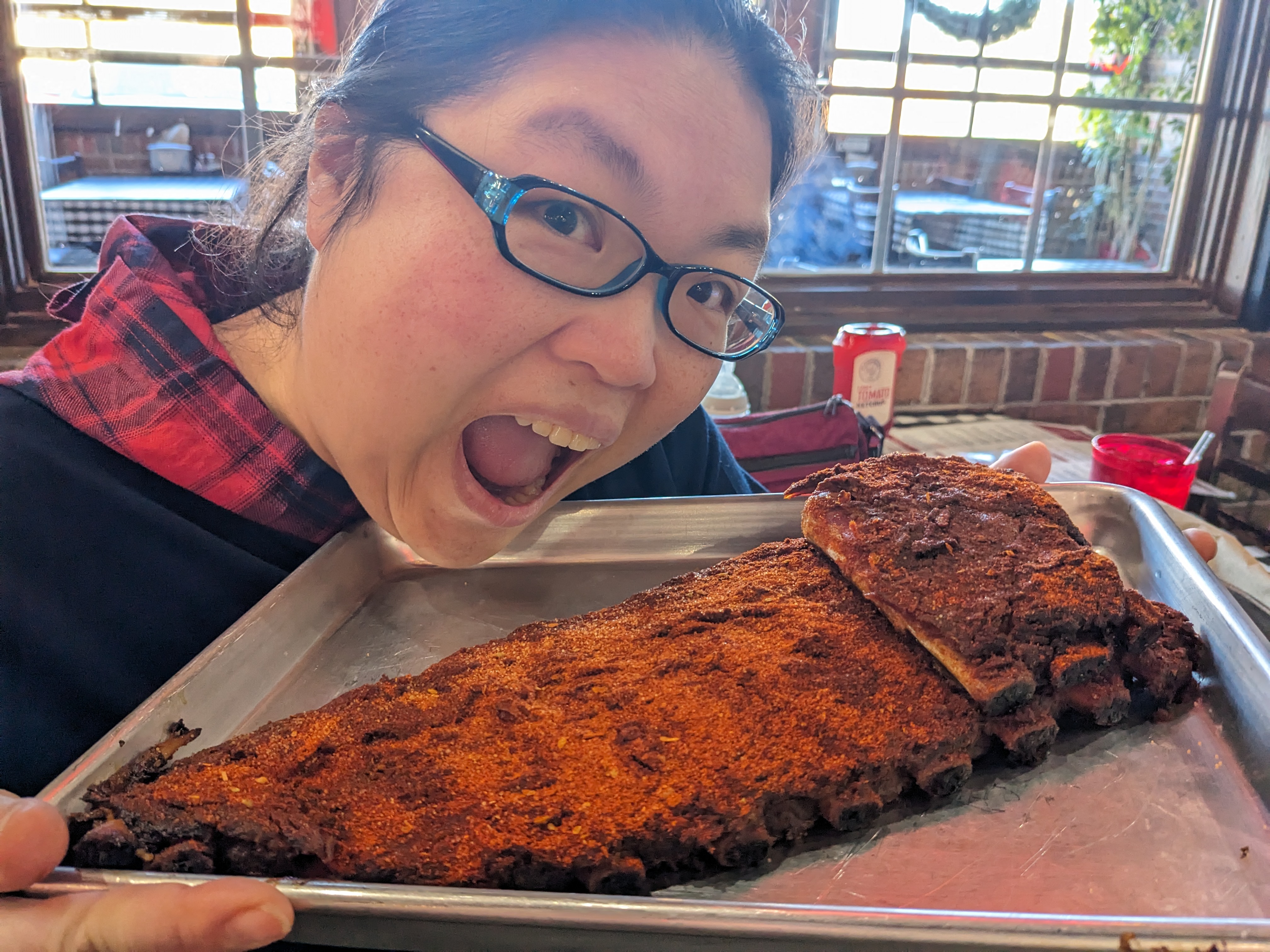 Jenny leaning over Corky's ribs